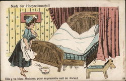 Woman Looking at Broken Bed (After the Wedding Night) Postcard