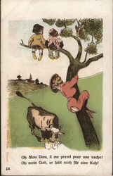 Snorting Bull Trees Woman Postcard