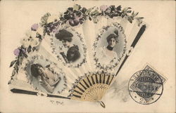 Hand-Held Fan with Pictures of Three Woman Women Postcard Postcard