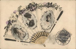 Hand-Held Fan with Pictures of Three Woman Postcard