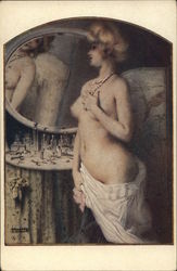 "La Jolie Maud" Woman Admiring Herself in Mirror Raphael Kirchner Postcard Postcard
