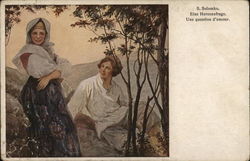 Two people sitting on a rock Postcard