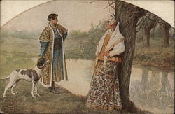 Man and woman at Edge of River Postcard