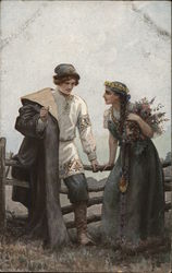 Couple Courting Over Fence Postcard