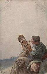 Couple Sitting with Dog Postcard