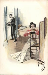 Man and Woman in Bedroom Postcard