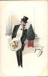 Man in Tuxedo with Flowers Postcard