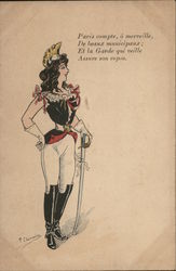 Shapely Woman in Uniform and Boots Holding Sword Postcard