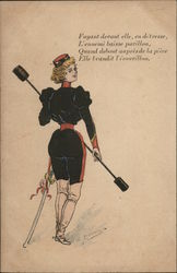 French Woman in Uniform Postcard