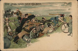 Men Trying to Catch Woman (Fortune) on Bike Artist Signed Postcard Postcard