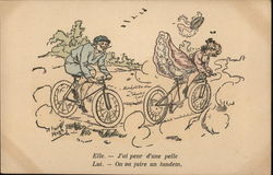 Couple Biking - Woman's Skirt Flies Up Couple Biking - Woman's Skirt Flies Up