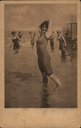 Woman on Bathing Beach Women Postcard Postcard