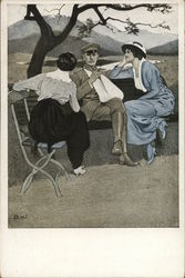 Women Giving Wounded Soldier Undivided Attention World War I Postcard Postcard