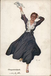 Woman Receiving a Letter Postcard