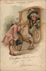 Boy Helping Girl Out of Carriage Boy Helping Girl Out of Carriage