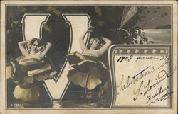 Two Women Violets and Letter V Postcard
