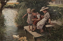 Children Feeding Ducks Postcard