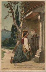 Woman Kneeling Outside Home Artist Signed Postcard Postcard