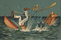 Rowboat Accident Artist Signed Postcard Postcard