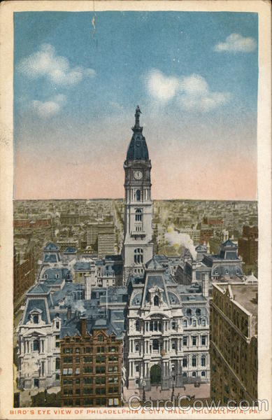Bird's Eye View of CIty & City Hall Philadelphia Pennsylvania