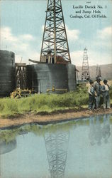 Lucille Derrick No. 1 and Sump Hole, Coalinga, Cal. Oil Fields Postcard