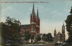 St. Joseph Catholic CHurch and First Baptist Church Postcard