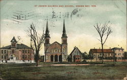 St. John's Church and School Green Bay, WI Postcard Postcard Postcard