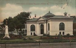 Public Library and Soldiers Monument Postcard