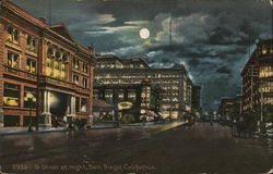 D Street at Night San Diego, CA Postcard Postcard Postcard