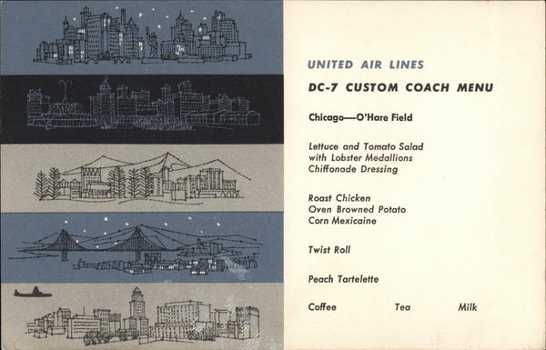 United Air Lines DC-7 Custom Coach Menu - Chicago - O'Hare Field
