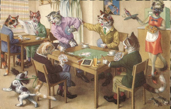 Cats playing poker Postcard