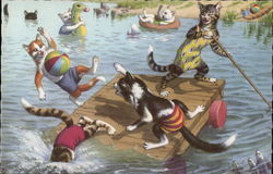 Cats on a raft Dressed Animals Postcard Postcard Postcard