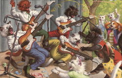 Cat Rock Band Dressed Animals Postcard Postcard Postcard