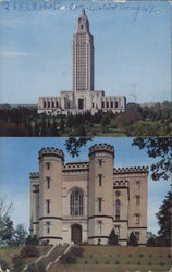 Old and New Louisiana State Capitol Buildings Baton Rouge, LA Postcard Postcard Postcard