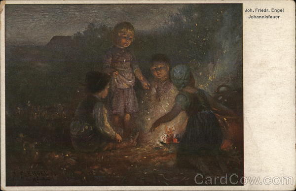 Four Children Around a Fire Outside at Night J. F. Engel