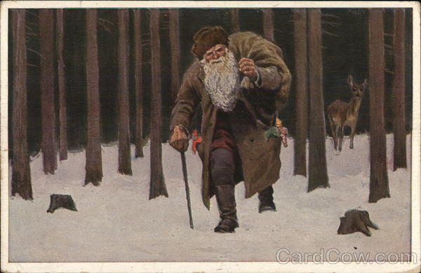 German Santa Claus in Brown Robe with toys Paul Hey