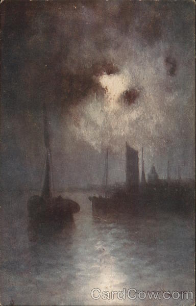 Boats in Water Under Fog and Darkness Art