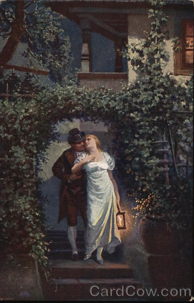 Woman Holding Lantern Standing with Man Close Behind Her