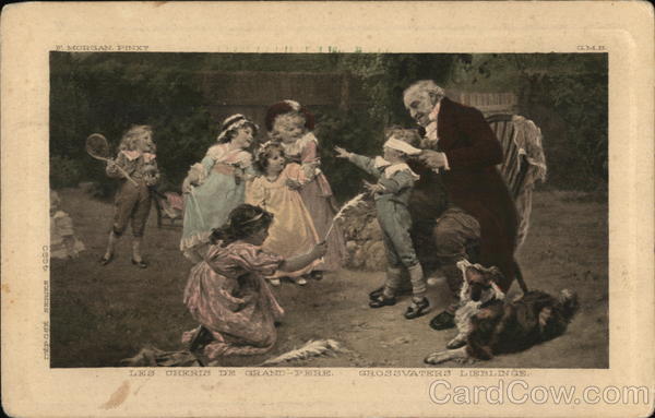 Older Man With Book and Children Playing Around Him