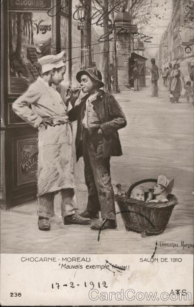 Bad Example Two Boys on Street with Cigarettes, Baskets