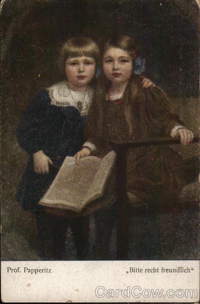 A boy and a girl with a book in her hand Prof. Papperitz