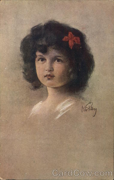 Girl with Short Dark Hair and Red Bow Otto Peters Children