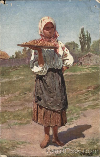Donut Seller Country Girl Holding Tray of Donuts Paris