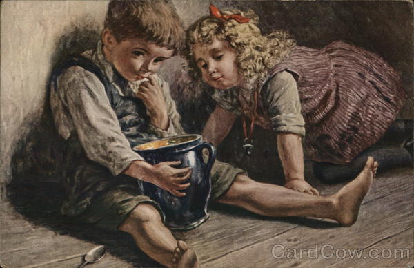 Little Gourmets Boy and Girl With Large Blue Jar