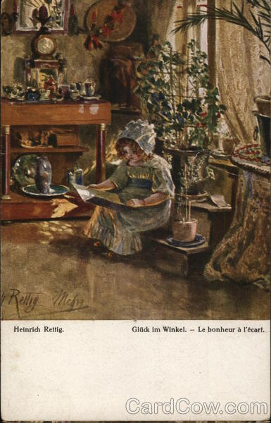 Little Girl with Book Near Plant, Window Heinrich Rettig