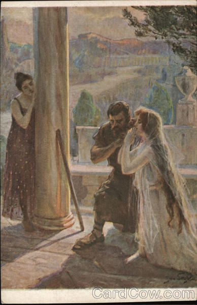 Man and Woman Kneeling, Praying - Another Woman Behind Pillar