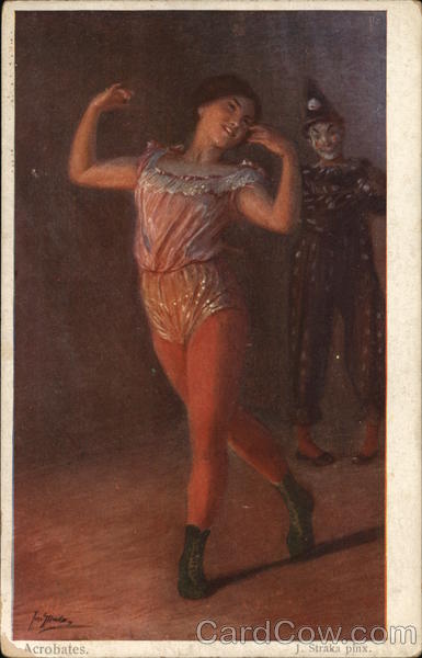 Woman with Pierrot Clown in Background Jan Styka Art