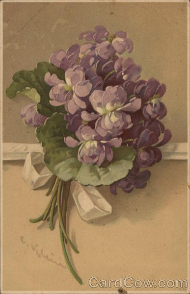 Purple Flowers and Green Leaves tied with White Bow