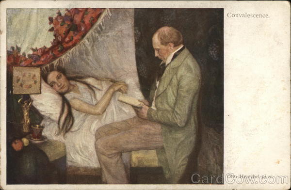 Convalescence Man Reading to Sick Woman Art
