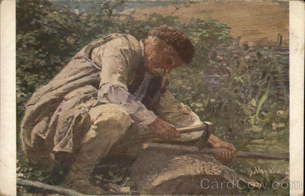 Older Man Using Tool to Carve Stick Men